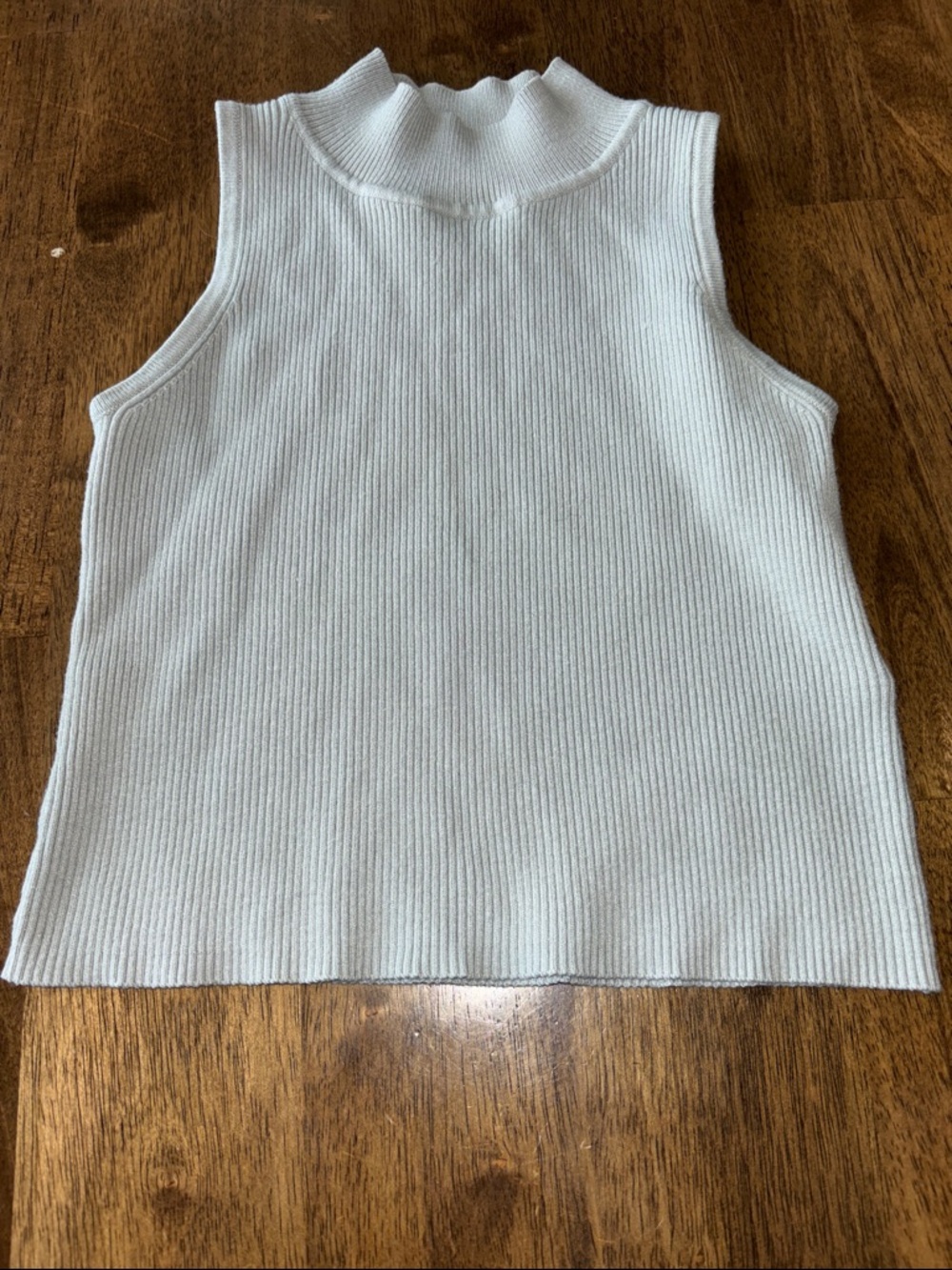 Zara Pale Blue Ribbed Sleeveless Mock Neck Tank